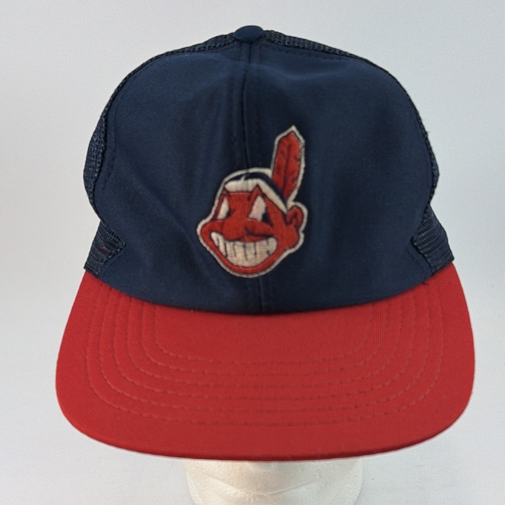 Vintage Cleveland Indians Hat Cap Snap Back Universal Industries Wahoo Mesh